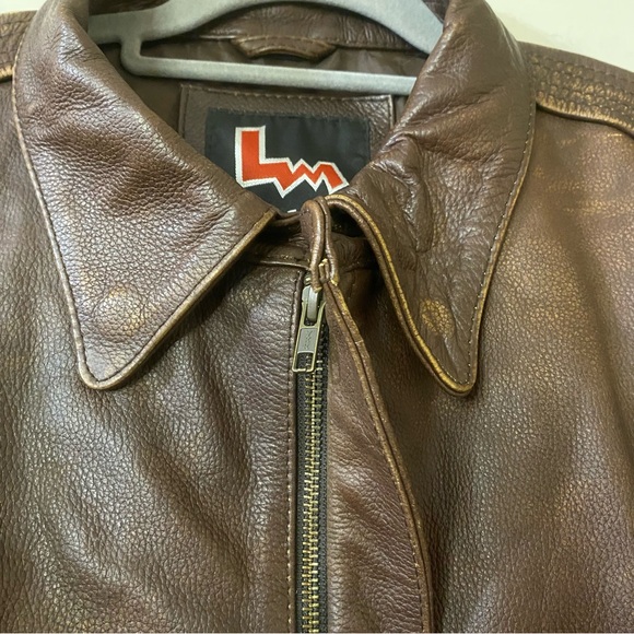 LM Jackets 2X Men’s Distressed Brown Leather Bomber Aviator Coat NWT - Picture 3 of 14